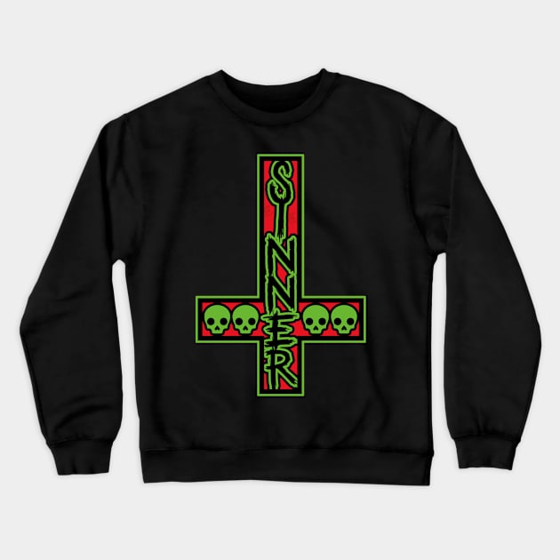 Sinner On Inverted Cross Red And Green Crewneck Sweatshirt by Creative Style